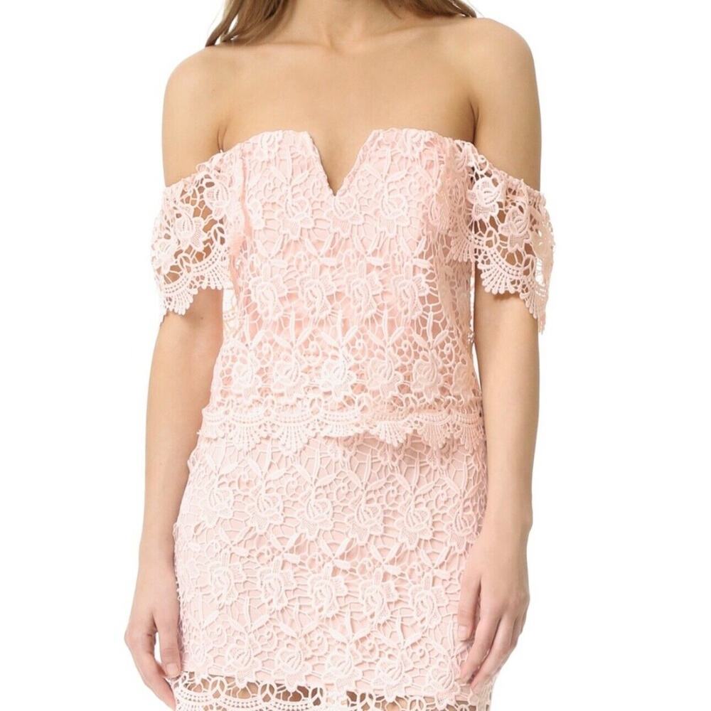 Yumi Kim Lace Mini Dress Off Shoulder Light Pink Sweetheart Short Sleeve Medium